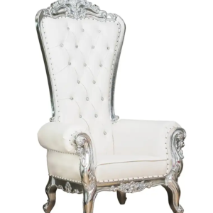 Queen Esther Throne Chair (White leather w/ Silver Trim)