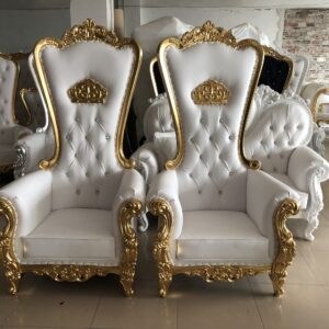 Queen Caroline Crown Throne Chair (White Leather w/ Gold Trim)